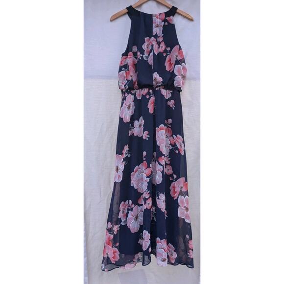 Robbie Bee Women's Halter Floral Sleeveless Maxi Dress Sz 12 Navy Orchid - Picture 6 of 6